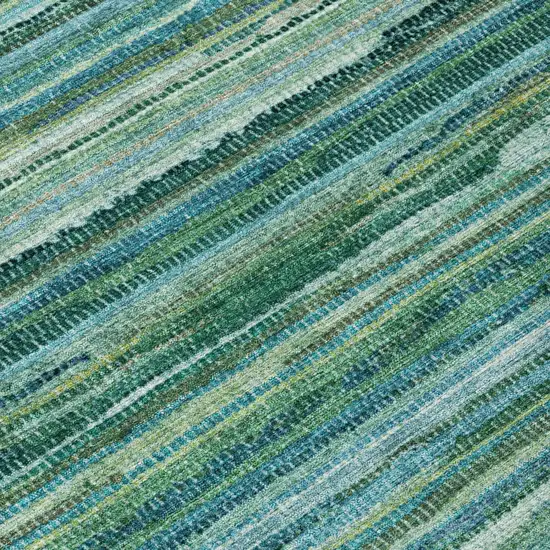 8' Teal Blue And Green Round Striped Washable Indoor Outdoor Area Rug Photo 6