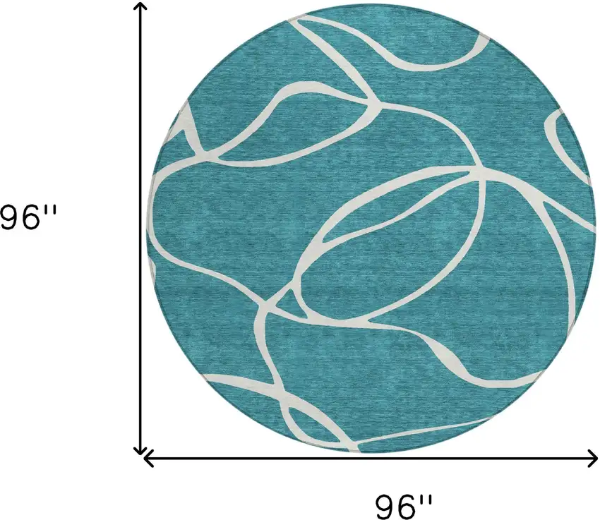 8' Teal Blue And Ivory Round Abstract Washable Indoor Outdoor Area Rug Photo 9