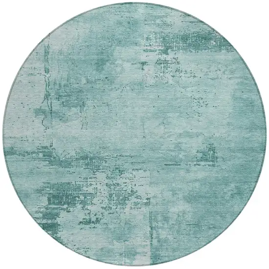 8' Teal Blue And Ivory Round Abstract Washable Indoor Outdoor Area Rug Photo 5