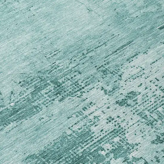 8' Teal Blue And Ivory Round Abstract Washable Indoor Outdoor Area Rug Photo 9