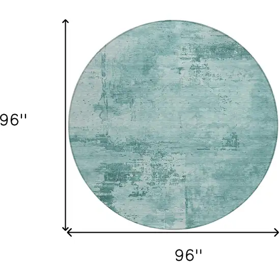 8' Teal Blue And Ivory Round Abstract Washable Indoor Outdoor Area Rug Photo 8