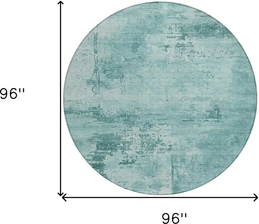 8' Teal Blue And Ivory Round Abstract Washable Indoor Outdoor Area Rug Photo 8