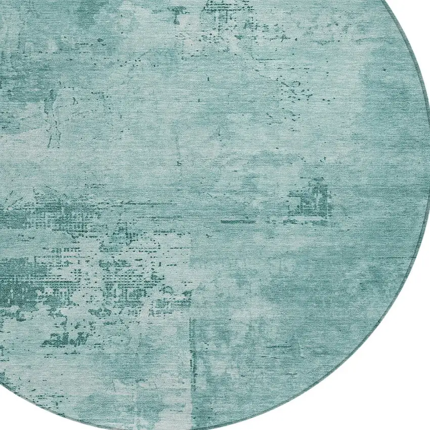 8' Teal Blue And Ivory Round Abstract Washable Indoor Outdoor Area Rug Photo 4