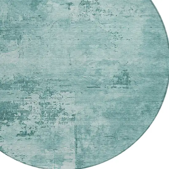 8' Teal Blue And Ivory Round Abstract Washable Indoor Outdoor Area Rug Photo 4