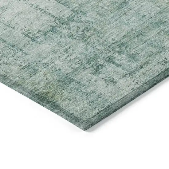 8' Teal Blue And Ivory Round Abstract Washable Indoor Outdoor Area Rug Photo 7
