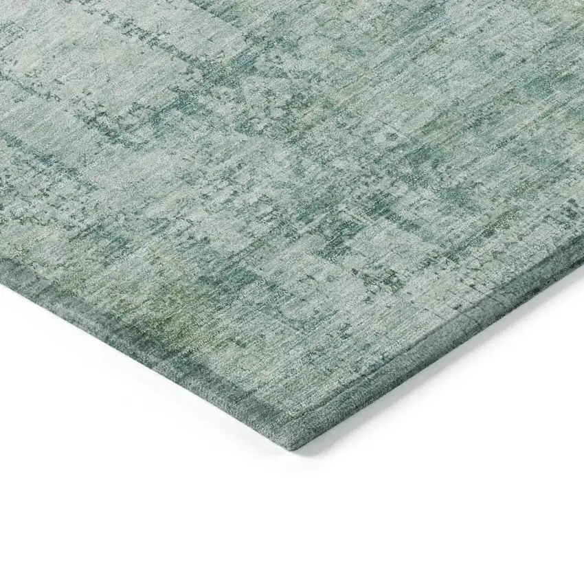 8' Teal Blue And Ivory Round Abstract Washable Indoor Outdoor Area Rug Photo 7