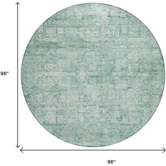 8' Teal Blue And Ivory Round Abstract Washable Indoor Outdoor Area Rug Photo 9
