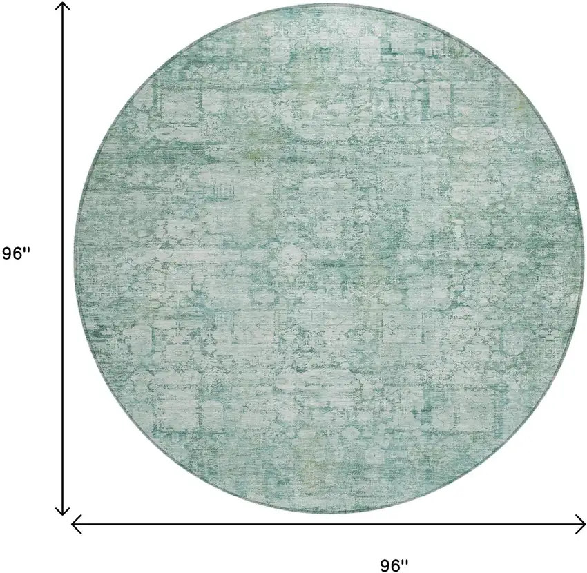 8' Teal Blue And Ivory Round Abstract Washable Indoor Outdoor Area Rug Photo 9