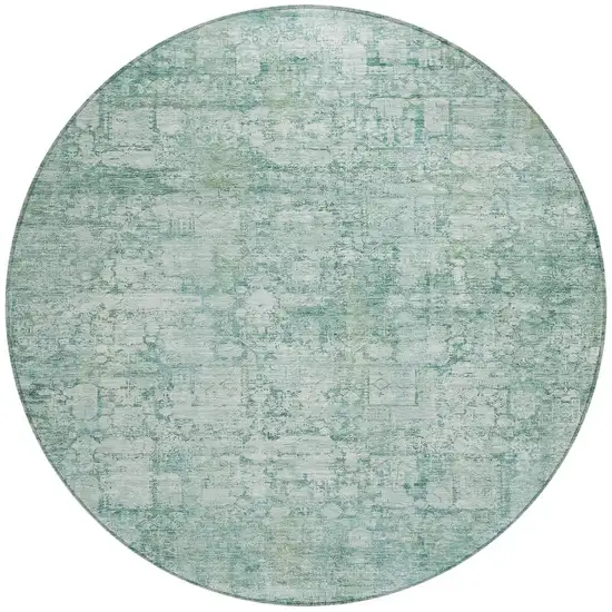 8' Teal Blue And Ivory Round Abstract Washable Indoor Outdoor Area Rug Photo 3