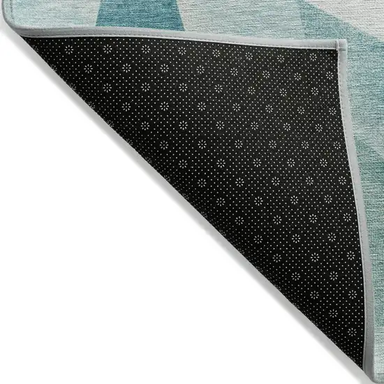 8' Teal Blue And Ivory Round Abstract Washable Indoor Outdoor Area Rug Photo 8