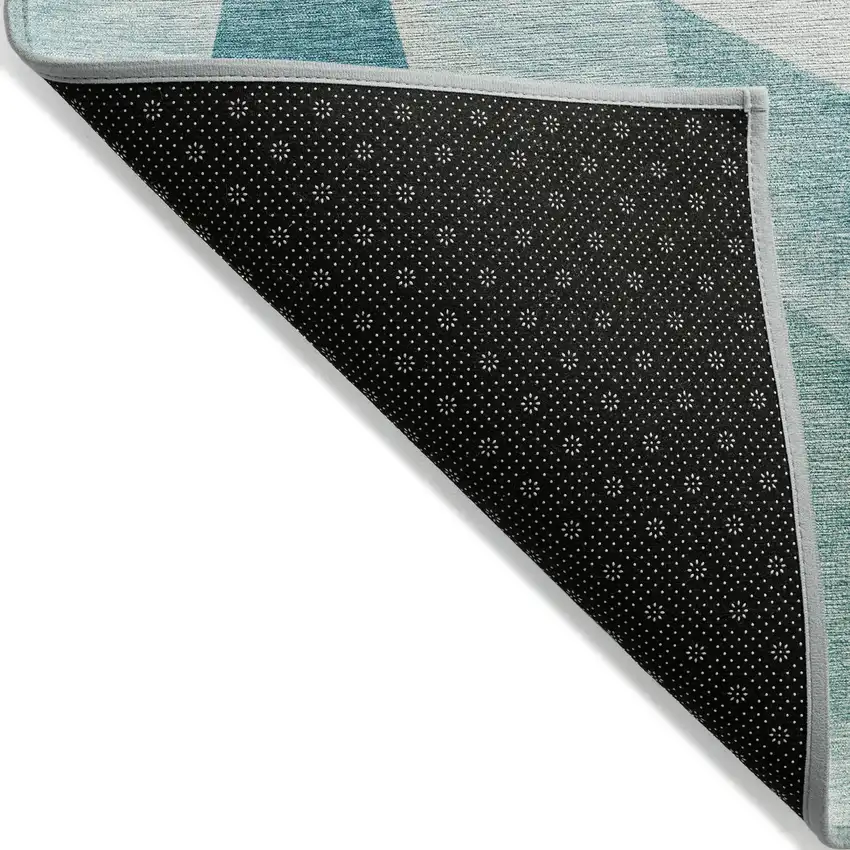 8' Teal Blue And Ivory Round Abstract Washable Indoor Outdoor Area Rug Photo 8