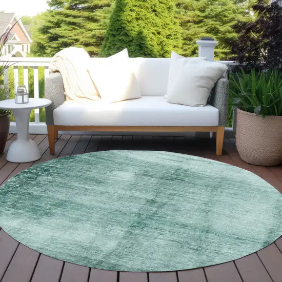 8' Teal Blue And Ivory Round Abstract Washable Indoor Outdoor Area Rug Photo 5