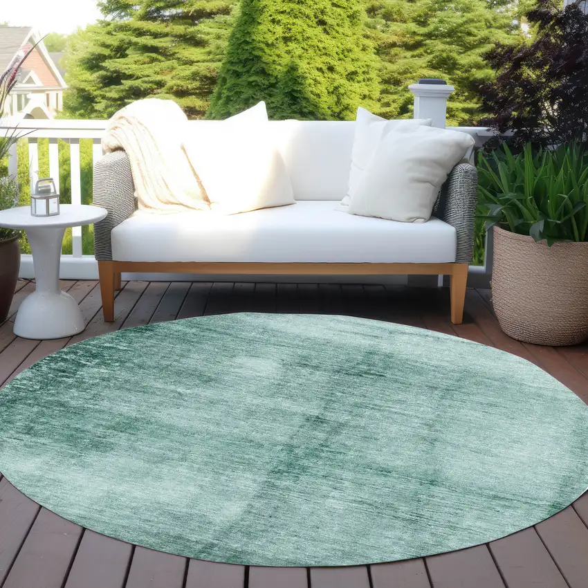 8' Teal Blue And Ivory Round Abstract Washable Indoor Outdoor Area Rug Photo 5