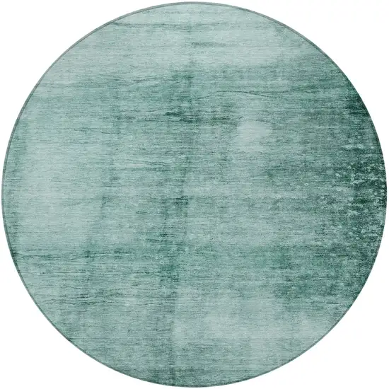 8' Teal Blue And Ivory Round Abstract Washable Indoor Outdoor Area Rug Photo 4