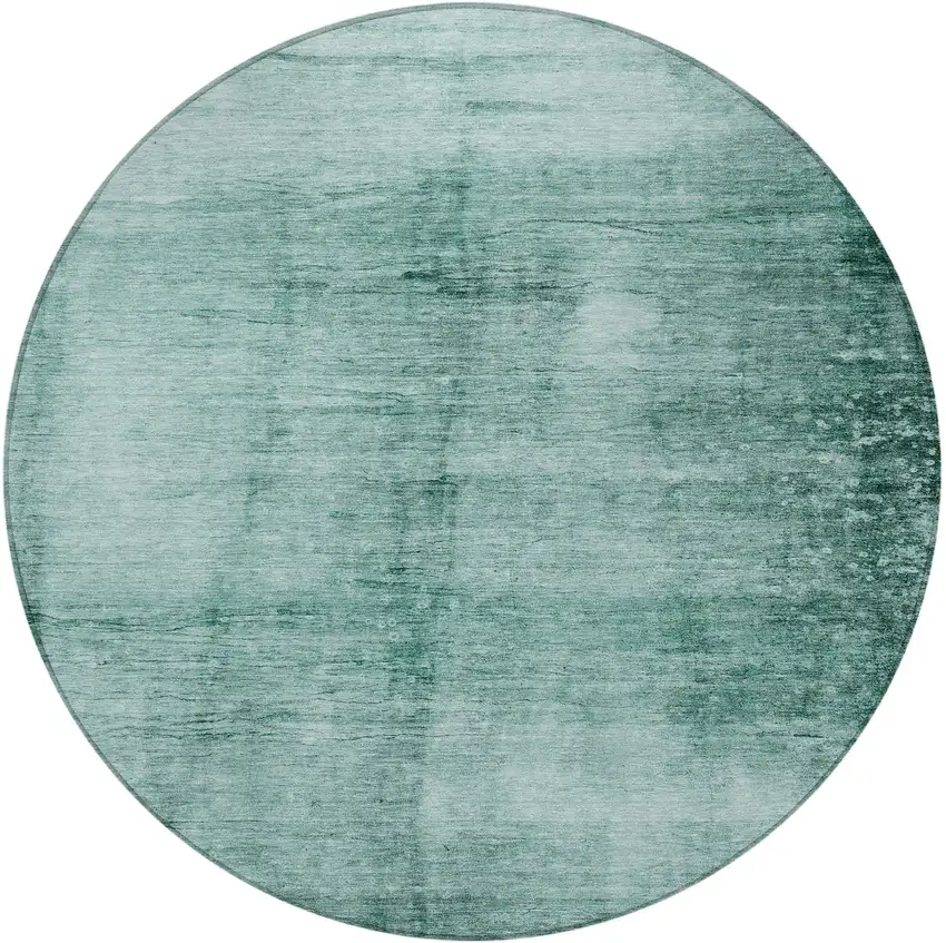 8' Teal Blue And Ivory Round Abstract Washable Indoor Outdoor Area Rug Photo 4