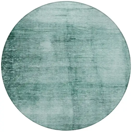 8' Teal Blue And Ivory Round Abstract Washable Indoor Outdoor Area Rug Photo 3