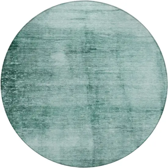 8' Teal Blue And Ivory Round Abstract Washable Indoor Outdoor Area Rug Photo 1