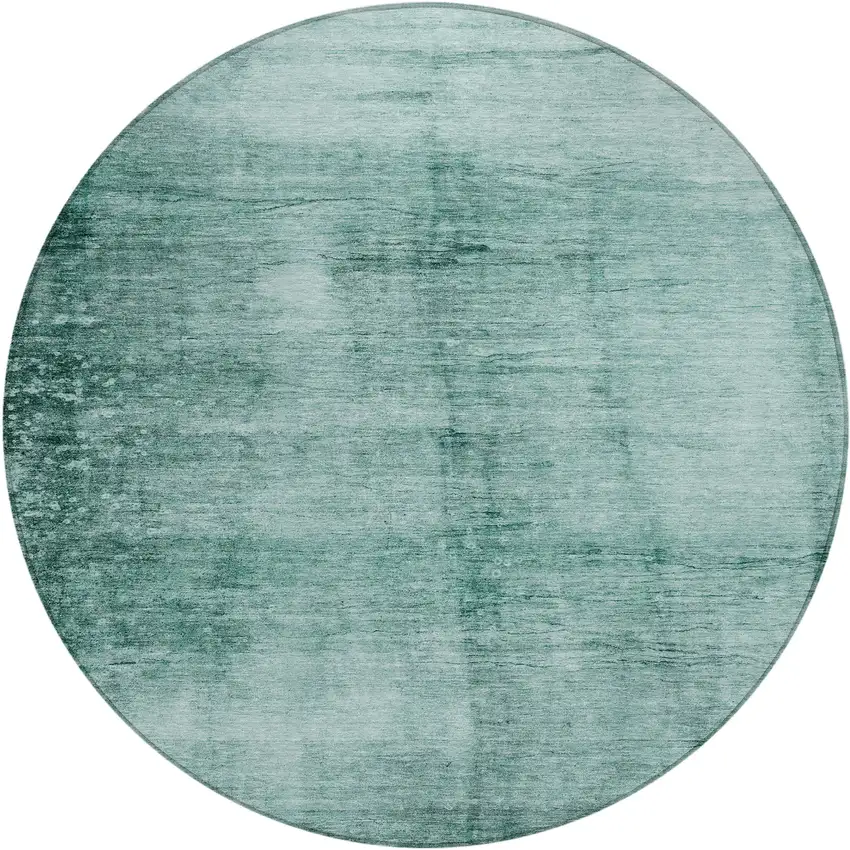8' Teal Blue And Ivory Round Abstract Washable Indoor Outdoor Area Rug Photo 1