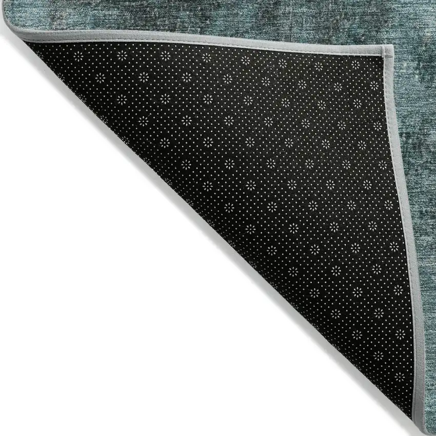 8' Teal Blue And Ivory Round Abstract Washable Indoor Outdoor Area Rug Photo 9