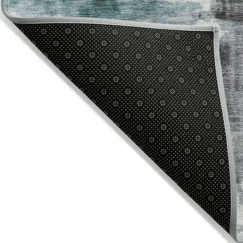 8' Teal Blue And Ivory Round Abstract Washable Indoor Outdoor Area Rug Photo 9