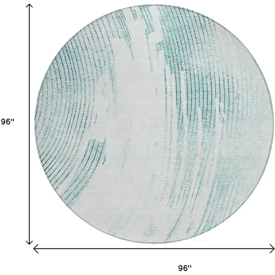 8' Teal Blue And Ivory Round Abstract Washable Indoor Outdoor Area Rug Photo 8