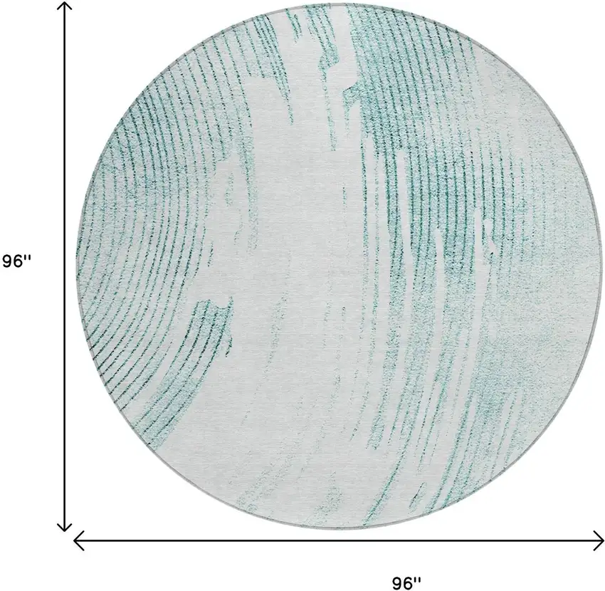 8' Teal Blue And Ivory Round Abstract Washable Indoor Outdoor Area Rug Photo 8