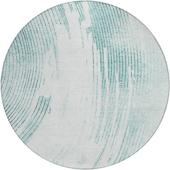 8' Teal Blue And Ivory Round Abstract Washable Indoor Outdoor Area Rug Photo 1