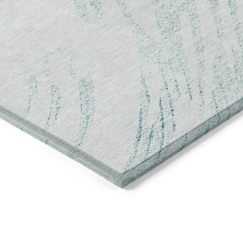 8' Teal Blue And Ivory Round Abstract Washable Indoor Outdoor Area Rug Photo 4