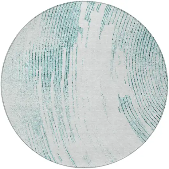 8' Teal Blue And Ivory Round Abstract Washable Indoor Outdoor Area Rug Photo 3