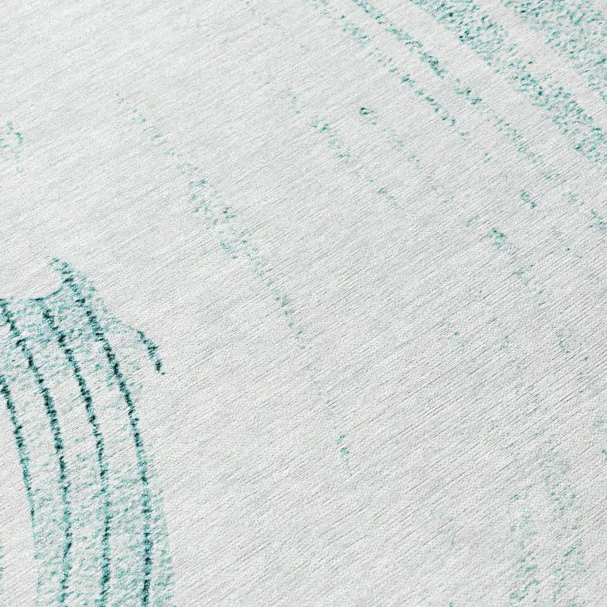 8' Teal Blue And Ivory Round Abstract Washable Indoor Outdoor Area Rug Photo 9