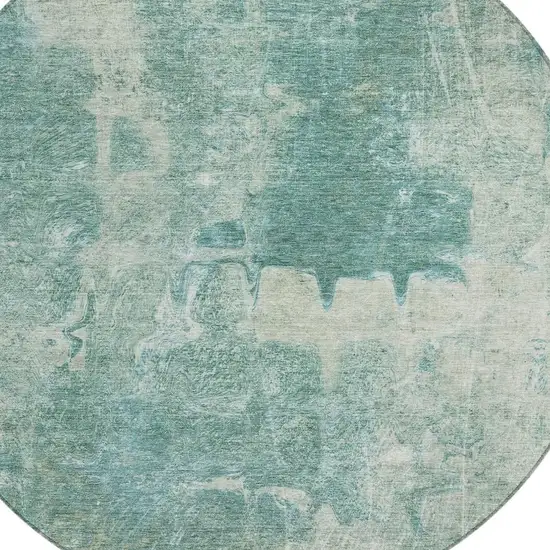 8' Teal Blue And Ivory Round Abstract Washable Indoor Outdoor Area Rug Photo 6