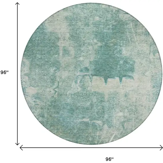 8' Teal Blue And Ivory Round Abstract Washable Indoor Outdoor Area Rug Photo 3