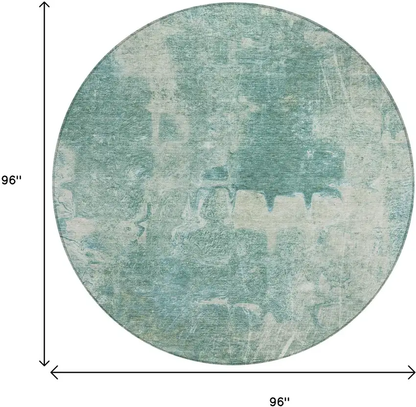 8' Teal Blue And Ivory Round Abstract Washable Indoor Outdoor Area Rug Photo 3