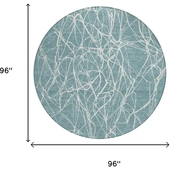 8' Teal Blue And Ivory Round Abstract Washable Indoor Outdoor Area Rug Photo 5