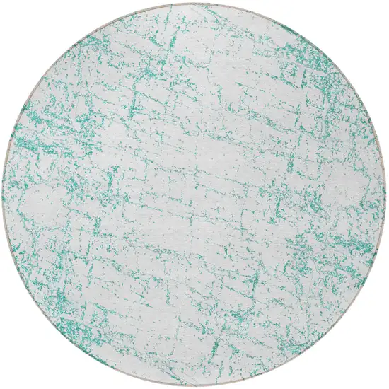 8' Teal Blue And Ivory Round Abstract Washable Indoor Outdoor Area Rug Photo 4