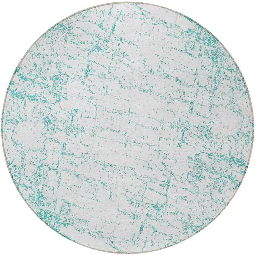 8' Teal Blue And Ivory Round Abstract Washable Indoor Outdoor Area Rug Photo 4