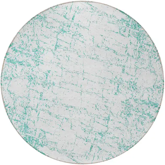 8' Teal Blue And Ivory Round Abstract Washable Indoor Outdoor Area Rug Photo 4
