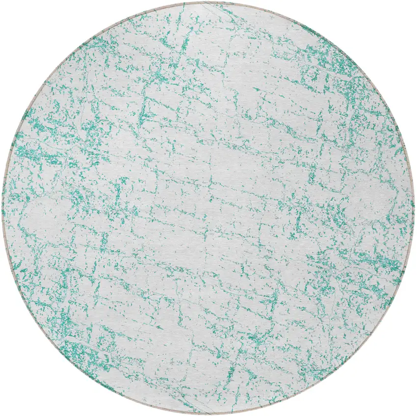 8' Teal Blue And Ivory Round Abstract Washable Indoor Outdoor Area Rug Photo 4
