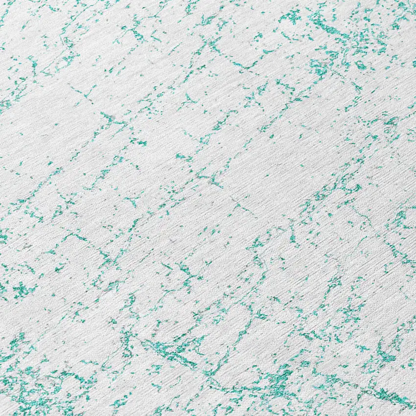 8' Teal Blue And Ivory Round Abstract Washable Indoor Outdoor Area Rug Photo 7