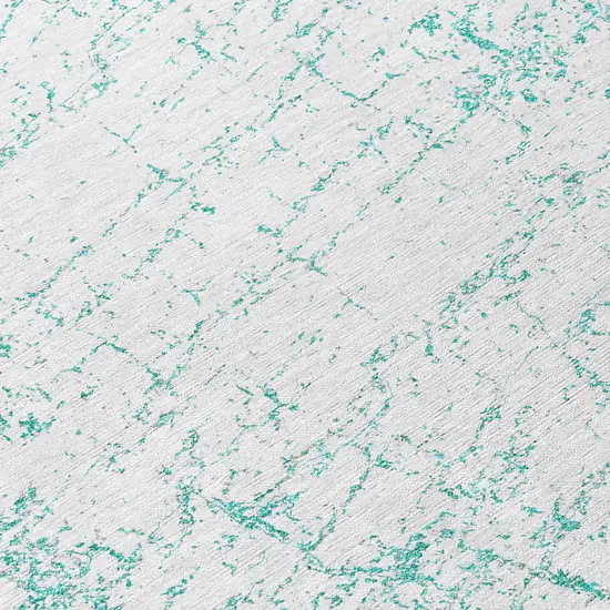 8' Teal Blue And Ivory Round Abstract Washable Indoor Outdoor Area Rug Photo 7