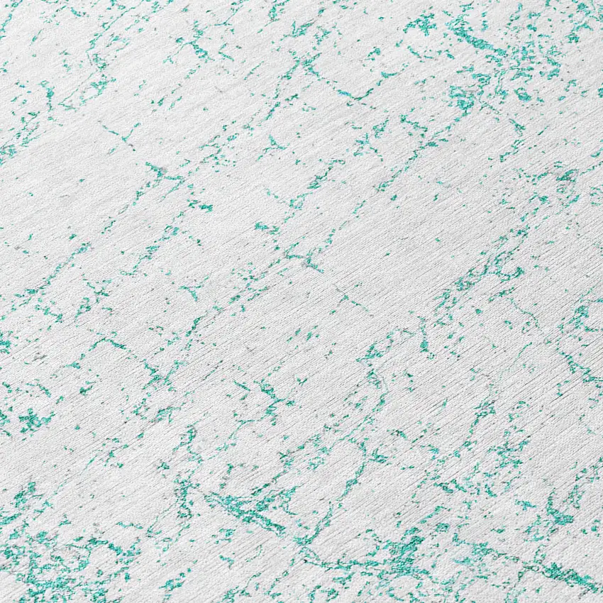 8' Teal Blue And Ivory Round Abstract Washable Indoor Outdoor Area Rug Photo 7