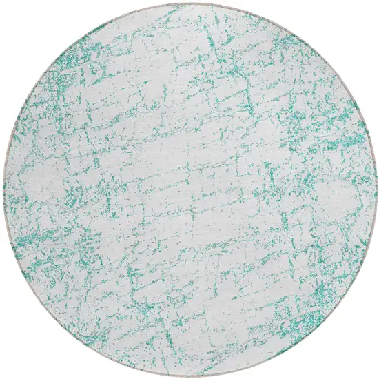 8' Teal Blue And Ivory Round Abstract Washable Indoor Outdoor Area Rug Photo 2