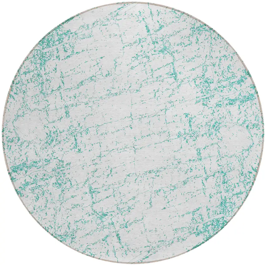 8' Teal Blue And Ivory Round Abstract Washable Indoor Outdoor Area Rug Photo 2