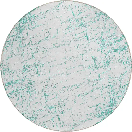 8' Teal Blue And Ivory Round Abstract Washable Indoor Outdoor Area Rug Photo 2