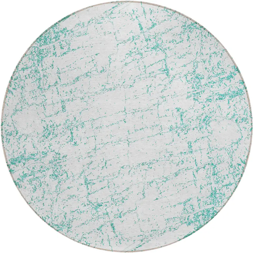 8' Teal Blue And Ivory Round Abstract Washable Indoor Outdoor Area Rug Photo 2