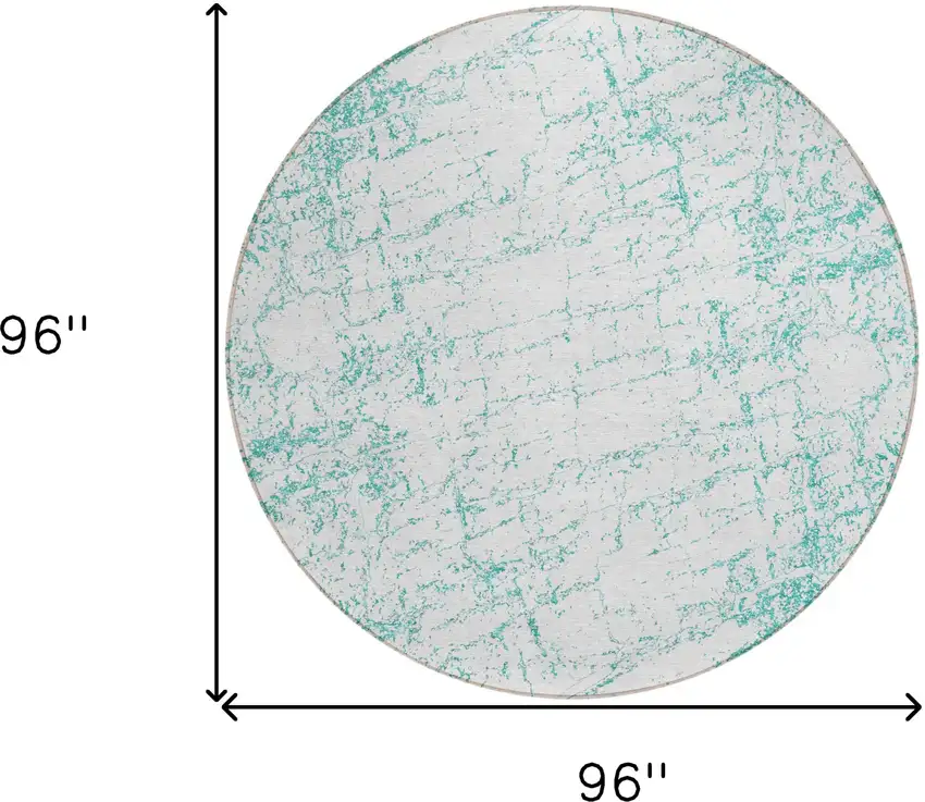 8' Teal Blue And Ivory Round Abstract Washable Indoor Outdoor Area Rug Photo 3