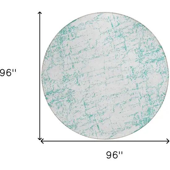 8' Teal Blue And Ivory Round Abstract Washable Indoor Outdoor Area Rug Photo 3