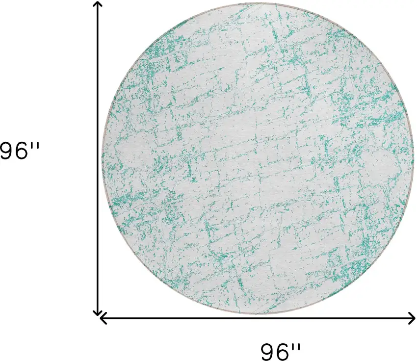 8' Teal Blue And Ivory Round Abstract Washable Indoor Outdoor Area Rug Photo 3