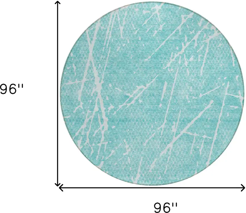 8' Teal Blue And Ivory Round Abstract Washable Indoor Outdoor Area Rug Photo 6