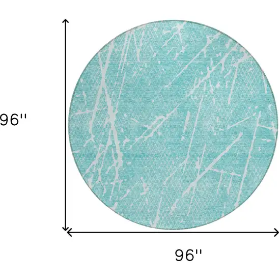 8' Teal Blue And Ivory Round Abstract Washable Indoor Outdoor Area Rug Photo 6
